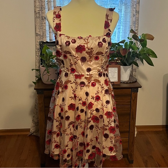 Lulus Dresses & Skirts - Sold out online! Lulus Nude Skater Dress with Embellished Sequin Overlay Size M